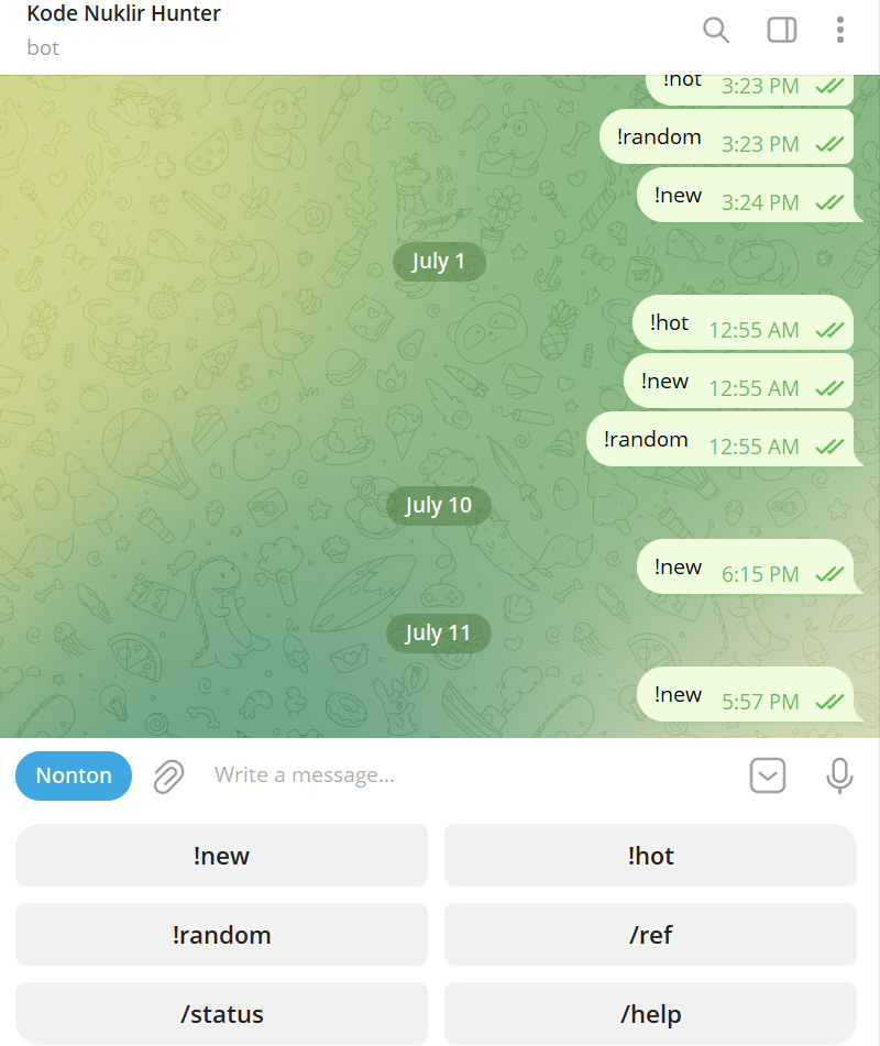 Kode Nuklir Hunter Telegram bot